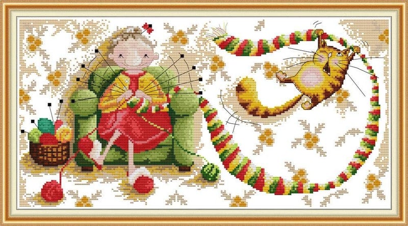 Funcrostitch أطقم تطريز كروس عدّ للمبتدئين، طقم تطريز غير مطبوع 14CT خيوط قطن DMC للأعمال اليدوية للبالغين - طائر أزرق يغني 14.2"×16.9" - Image 1